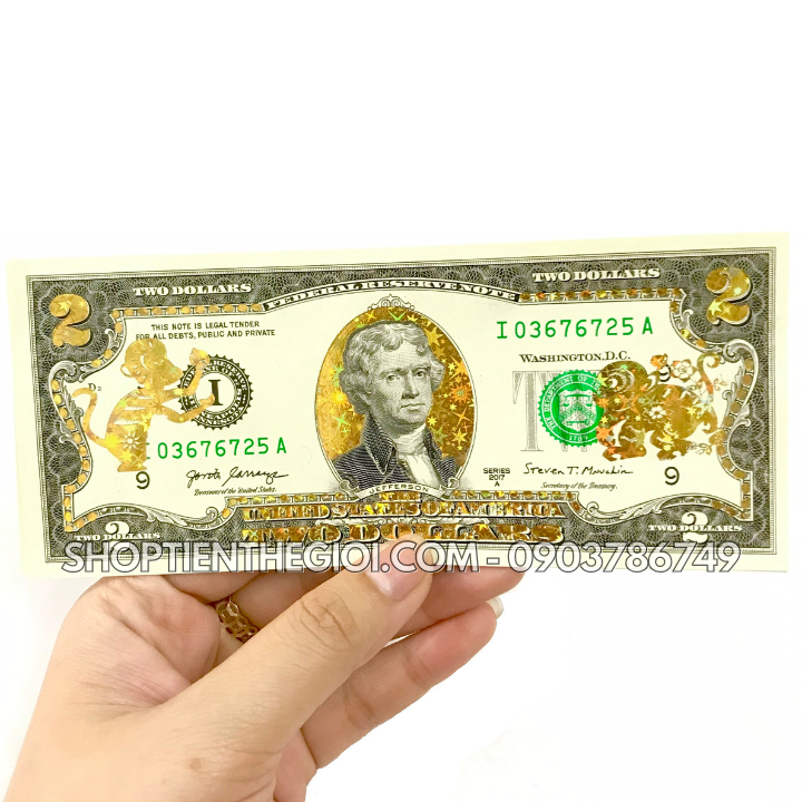 Tiền 2 USD in hình Con Khỉ 3D nhũ vàng